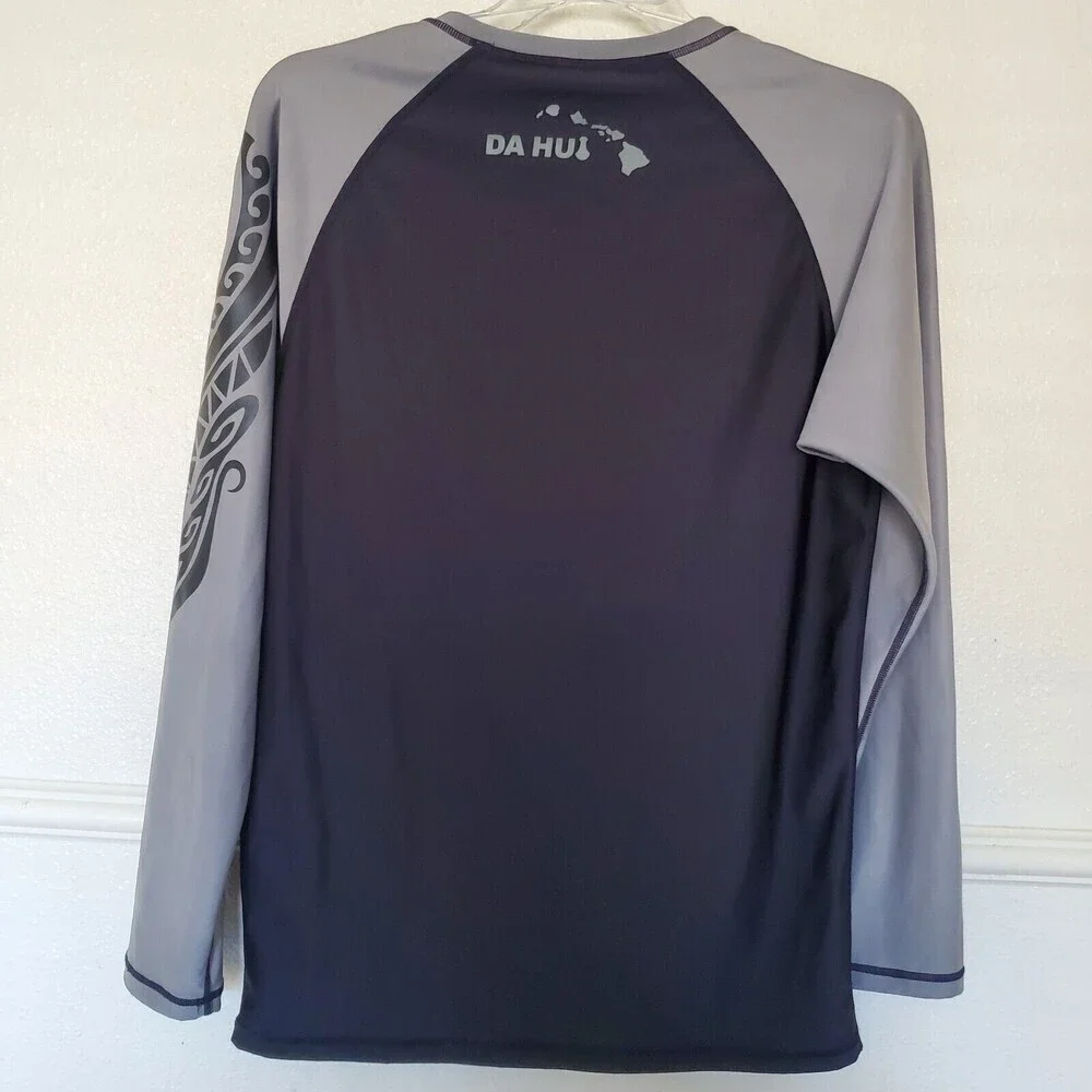 Da Hui Rash Guard Long Sleeve Shirt Men’s Sz M Medium Black Gray Polyester Spndx
